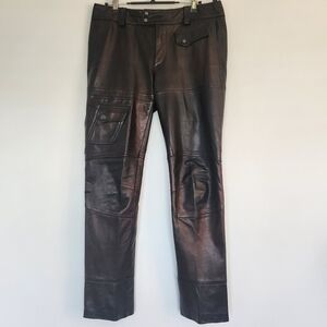 Ralph Lauren Brown Lamb Leather Pants Black Label Soft Midrise Moto Bikercore